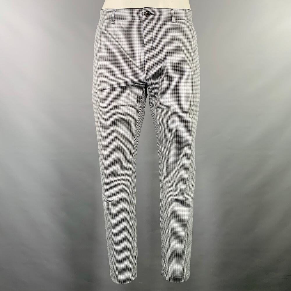 DEPARTMENT FIVE Size 35 White Navy Black Plaid Cotton Blend Casual Pants